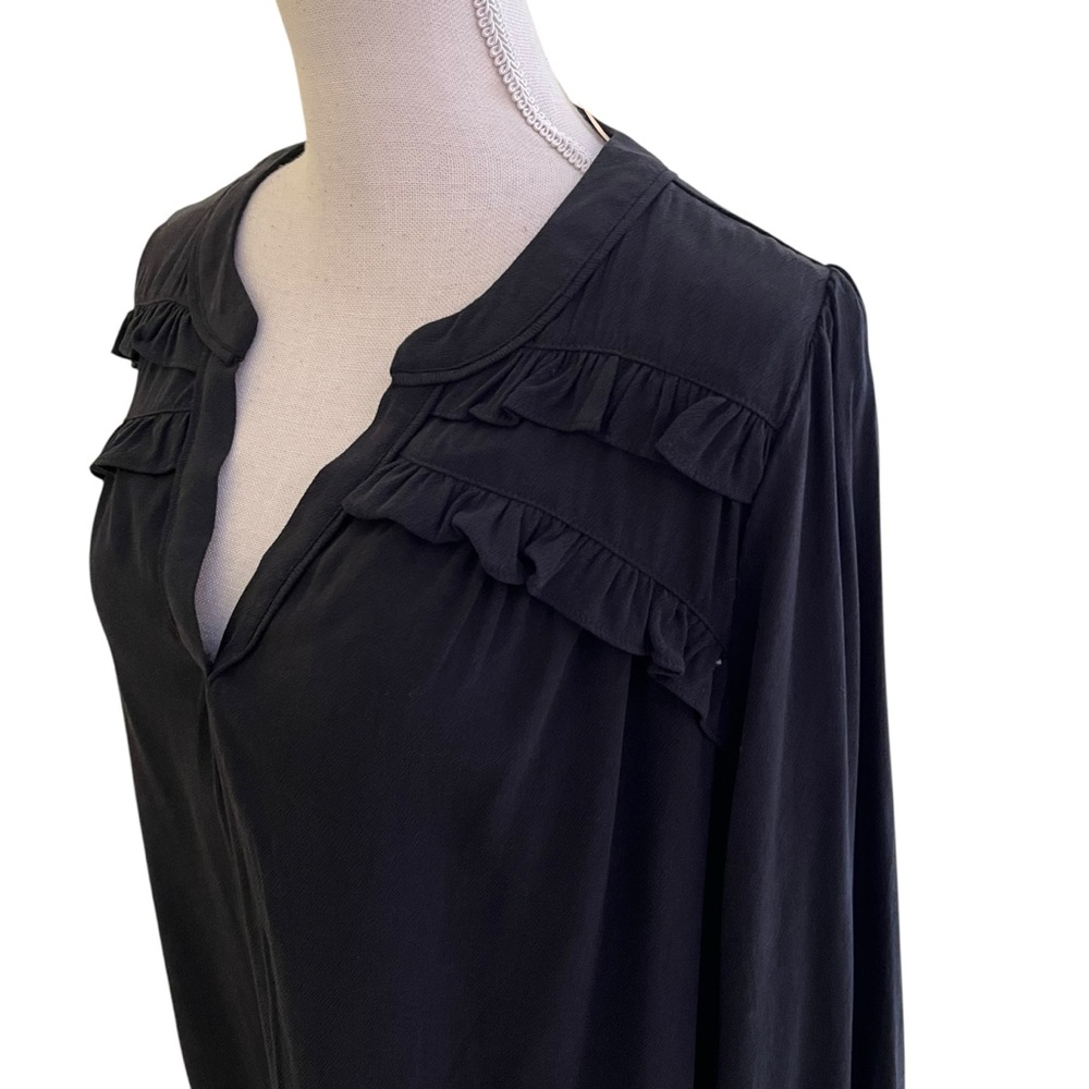 Democracy Black Long Sleeve V-Neck Double Ruffle Yoke Woven Blouse 1X - Picture 7 of 11